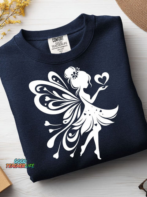 Fairy Silhouette Decorative Pattern Casual Sweatshirt