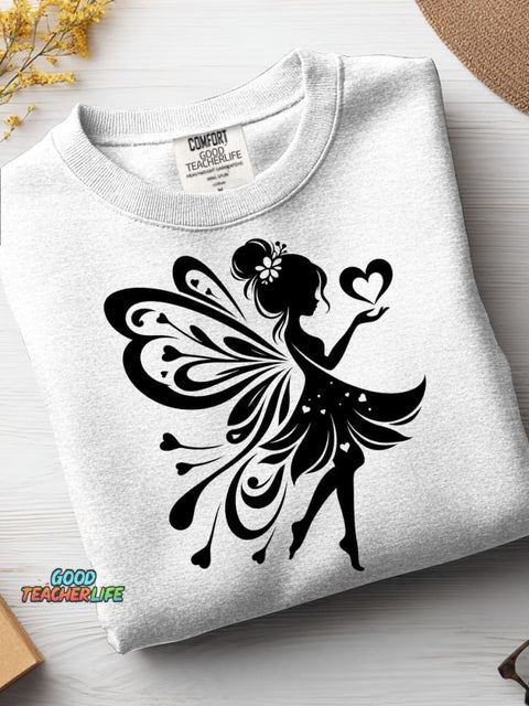 Fairy Silhouette Decorative Pattern Casual Sweatshirt