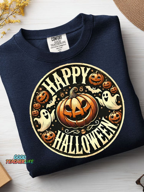 Halloween Pumpkin and Ghost Decoration Pattern Casual Sweatshirt