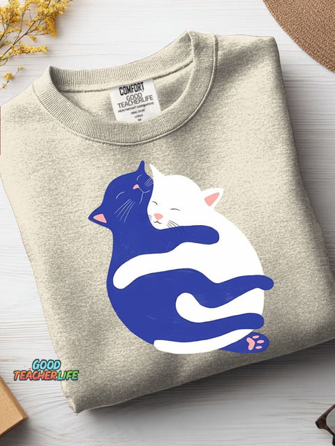 Hug Cat Decorative Pattern Casual Sweatshirt