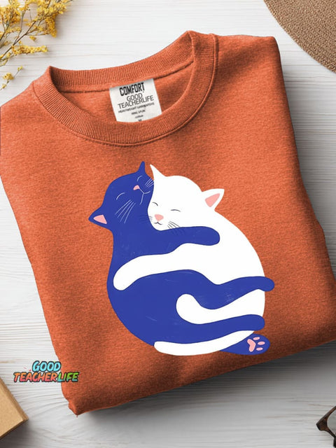 Hug Cat Decorative Pattern Casual Sweatshirt
