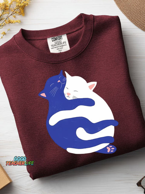 Hug Cat Decorative Pattern Casual Sweatshirt