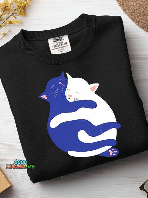 Hug Cat Decorative Pattern Casual Sweatshirt