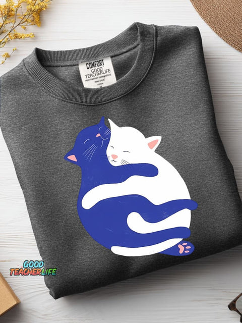 Hug Cat Decorative Pattern Casual Sweatshirt