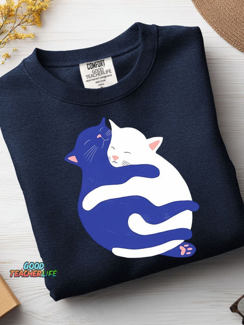 Hug Cat Decorative Pattern Casual Sweatshirt