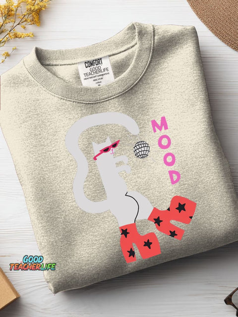 Disco Cat Decorative Pattern Casual Sweatshirt