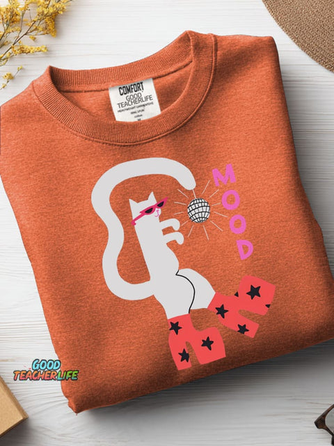 Disco Cat Decorative Pattern Casual Sweatshirt