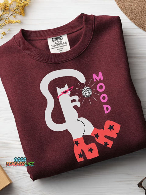 Disco Cat Decorative Pattern Casual Sweatshirt