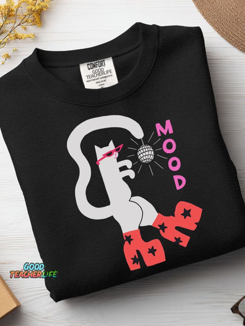 Disco Cat Decorative Pattern Casual Sweatshirt