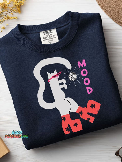 Disco Cat Decorative Pattern Casual Sweatshirt