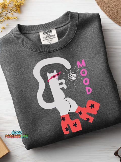 Disco Cat Decorative Pattern Casual Sweatshirt