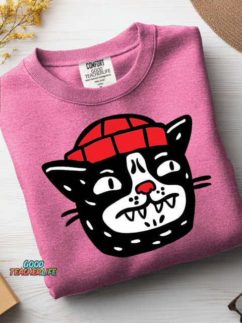 Cat In The Hat Decorative Pattern Casual Sweatshirt