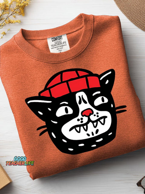 Cat In The Hat Decorative Pattern Casual Sweatshirt