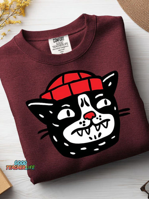 Cat In The Hat Decorative Pattern Casual Sweatshirt