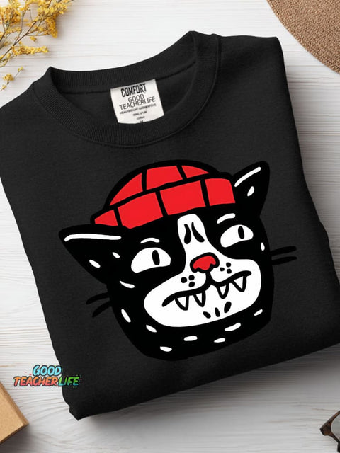 Cat In The Hat Decorative Pattern Casual Sweatshirt