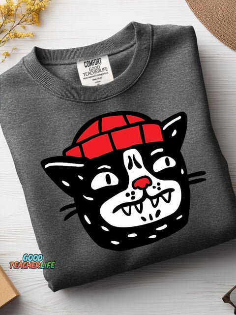 Cat In The Hat Decorative Pattern Casual Sweatshirt