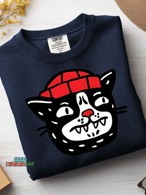 Cat In The Hat Decorative Pattern Casual Sweatshirt