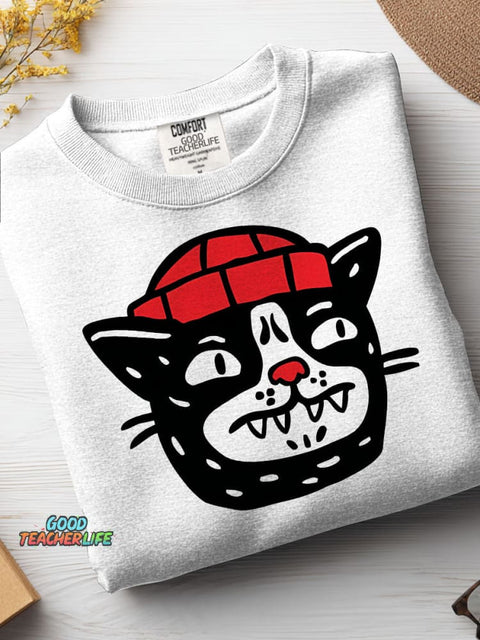 Cat In The Hat Decorative Pattern Casual Sweatshirt