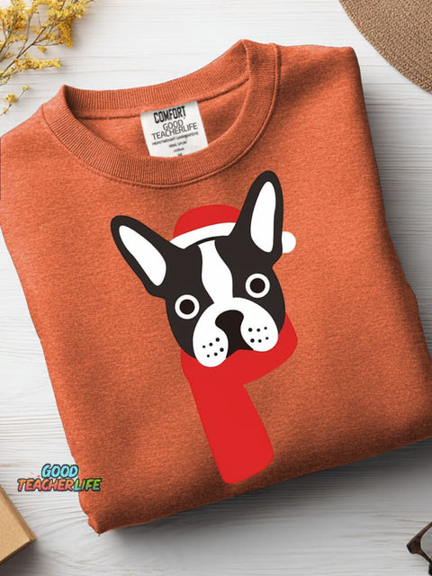 Christmas Boston Bulldog Decorative Pattern Casual Sweatshirt