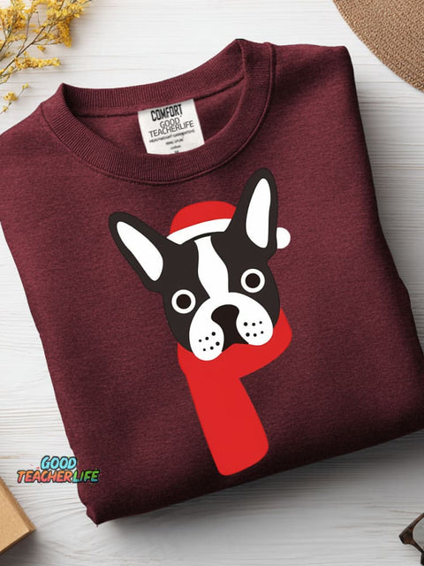Christmas Boston Bulldog Decorative Pattern Casual Sweatshirt