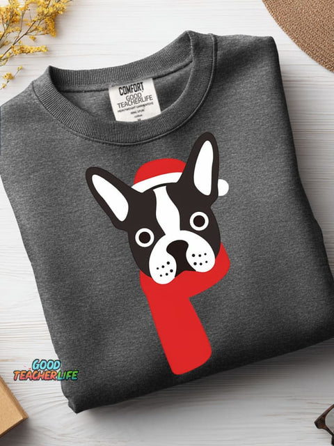 Christmas Boston Bulldog Decorative Pattern Casual Sweatshirt