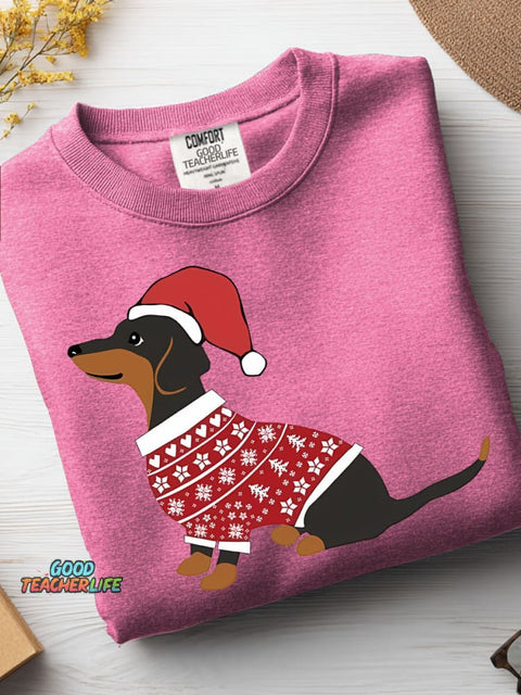 Decorative Pattern with Dachshunds In Sweaters for Christmas Casual Sweatshirt