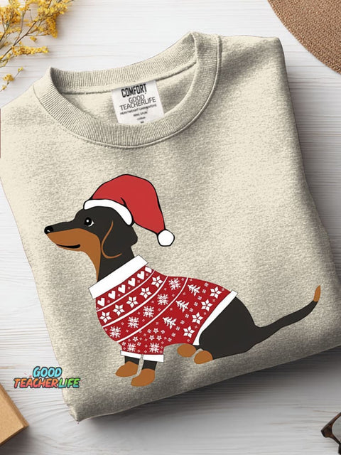 Decorative Pattern with Dachshunds In Sweaters for Christmas Casual Sweatshirt