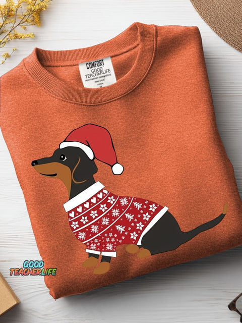 Decorative Pattern with Dachshunds In Sweaters for Christmas Casual Sweatshirt