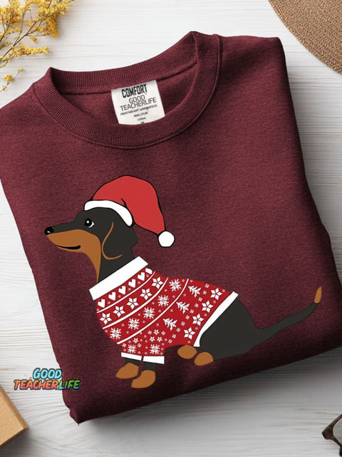 Decorative Pattern with Dachshunds In Sweaters for Christmas Casual Sweatshirt