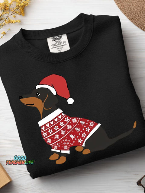 Decorative Pattern with Dachshunds In Sweaters for Christmas Casual Sweatshirt