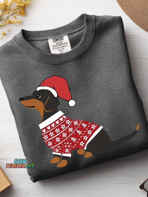 Decorative Pattern with Dachshunds In Sweaters for Christmas Casual Sweatshirt