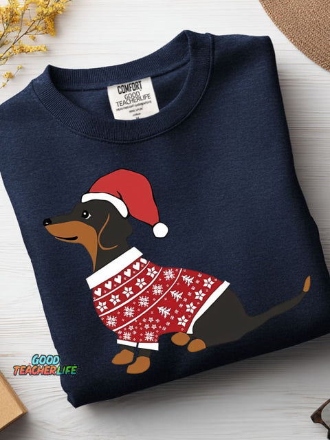Decorative Pattern with Dachshunds In Sweaters for Christmas Casual Sweatshirt