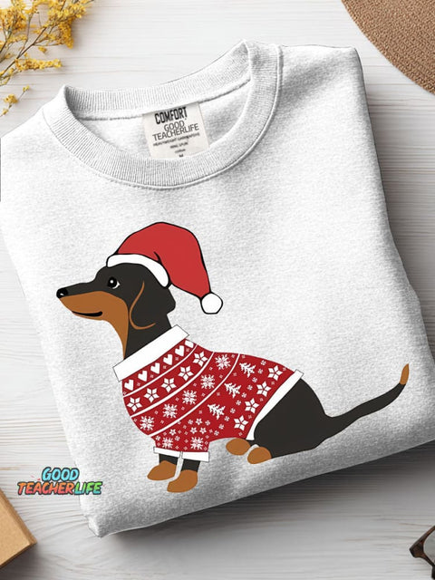 Decorative Pattern with Dachshunds In Sweaters for Christmas Casual Sweatshirt