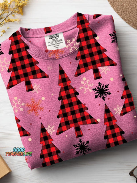 Christmas Plaid Christmas Tree Decorative Pattern Casual Sweatshirt