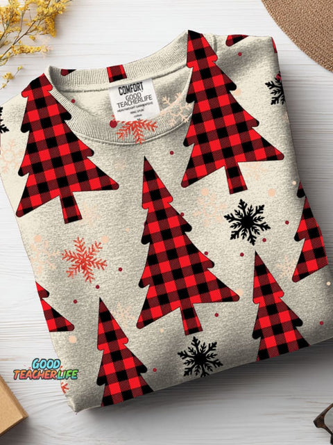 Christmas Plaid Christmas Tree Decorative Pattern Casual Sweatshirt