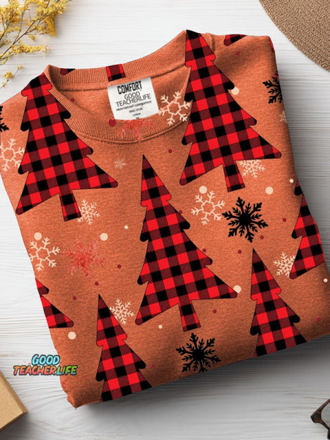 Christmas Plaid Christmas Tree Decorative Pattern Casual Sweatshirt