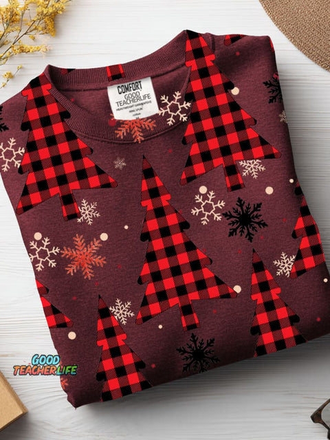 Christmas Plaid Christmas Tree Decorative Pattern Casual Sweatshirt