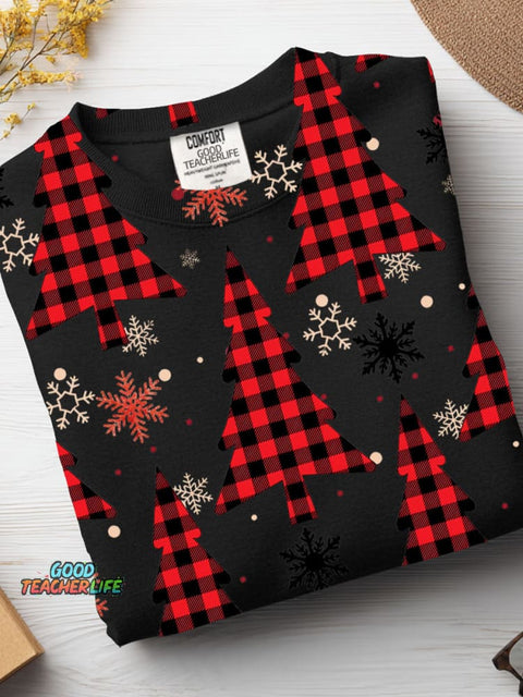 Christmas Plaid Christmas Tree Decorative Pattern Casual Sweatshirt