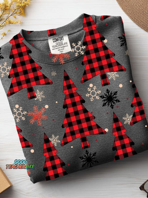 Christmas Plaid Christmas Tree Decorative Pattern Casual Sweatshirt