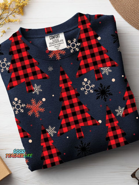 Christmas Plaid Christmas Tree Decorative Pattern Casual Sweatshirt