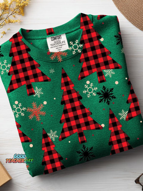 Christmas Plaid Christmas Tree Decorative Pattern Casual Sweatshirt