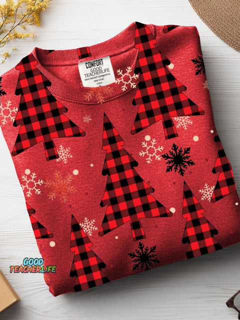 Christmas Plaid Christmas Tree Decorative Pattern Casual Sweatshirt