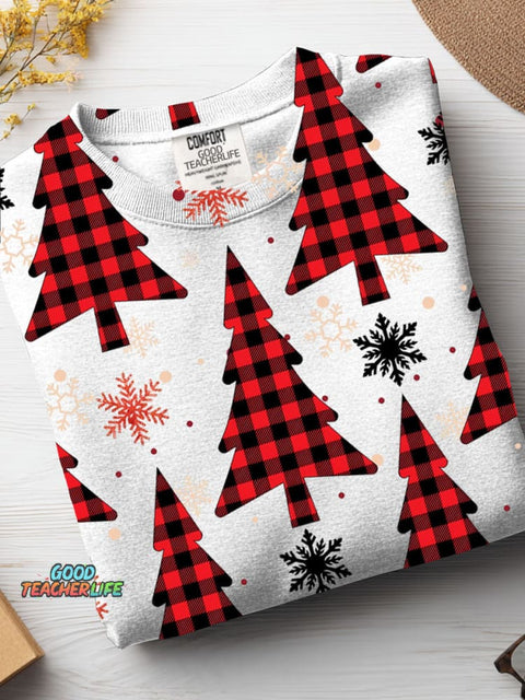 Christmas Plaid Christmas Tree Decorative Pattern Casual Sweatshirt