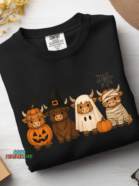 Halloween Cute Cows Decorative Pattern Casual Sweatshirt