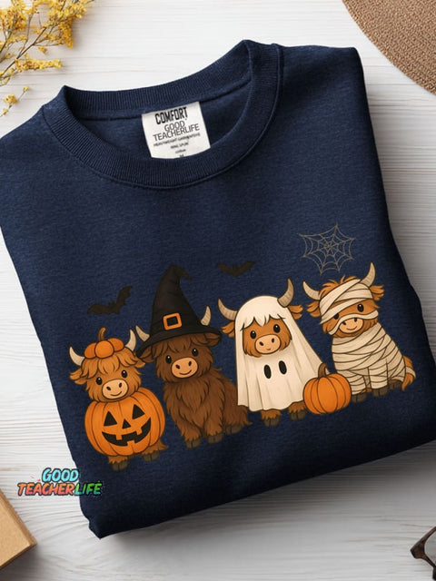 Halloween Cute Cows Decorative Pattern Casual Sweatshirt