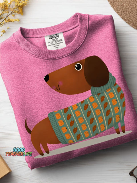 Autumn Sweater Dachshund Decorative Pattern Casual Sweatshirt