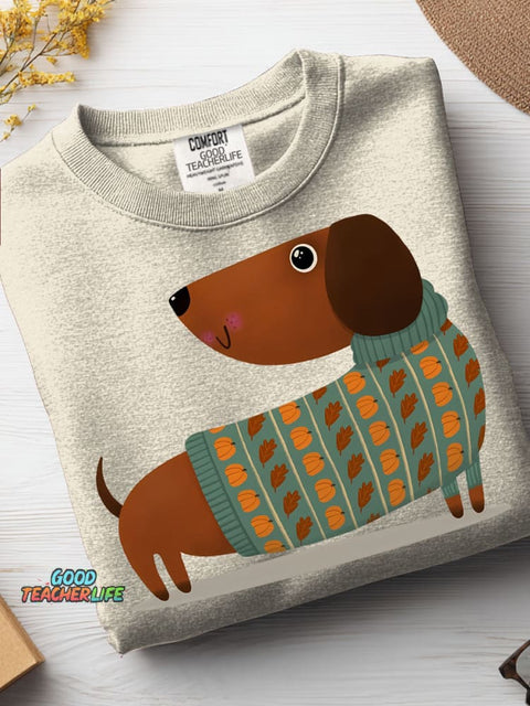 Autumn Sweater Dachshund Decorative Pattern Casual Sweatshirt