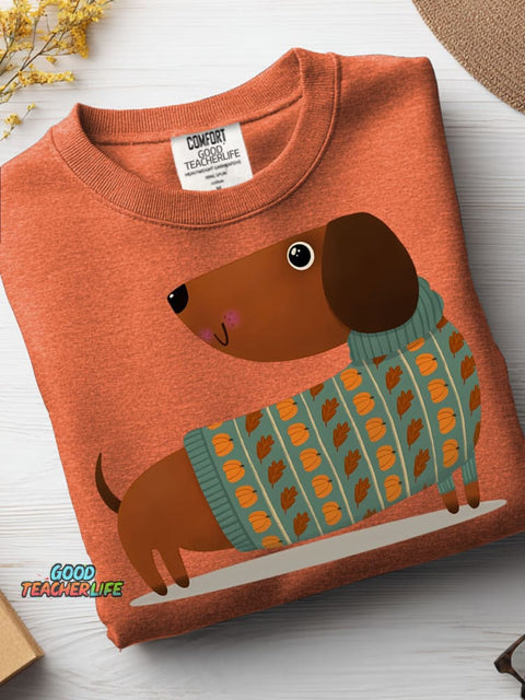 Autumn Sweater Dachshund Decorative Pattern Casual Sweatshirt