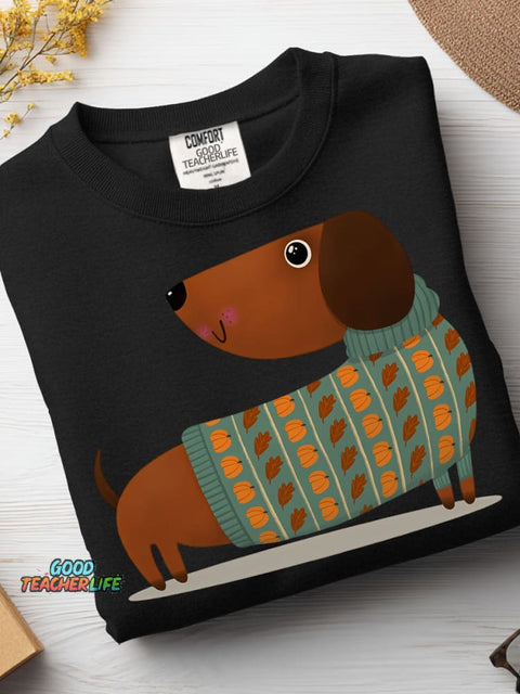 Autumn Sweater Dachshund Decorative Pattern Casual Sweatshirt