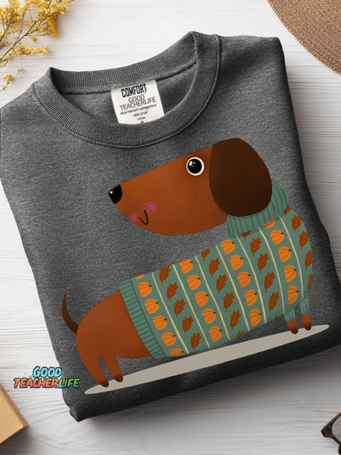 Autumn Sweater Dachshund Decorative Pattern Casual Sweatshirt